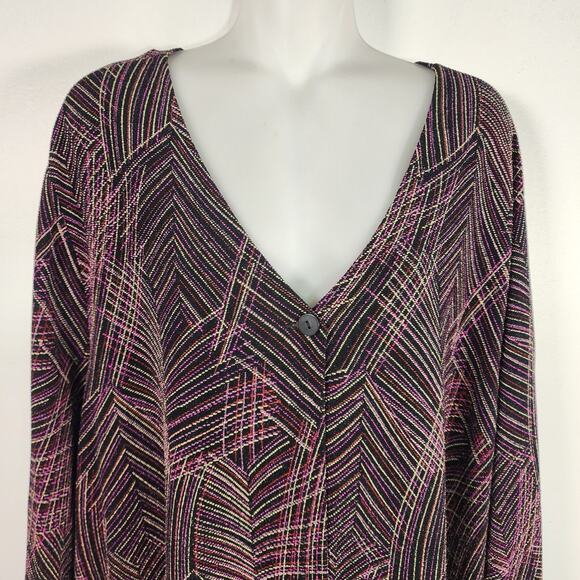 August Max Women Stretch Cardigan 3X Textured Metallic Blend Button Colorful Art - Picture 5 of 11